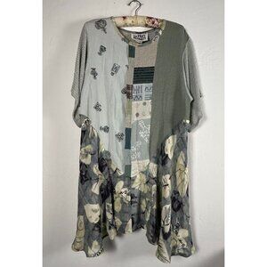 Donna Jessica Women's Kimono Sleeve Bohemian Dress Floral Patchwork Blue Size 1